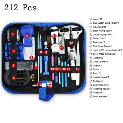 Kit de Ferramentas para Reparo de Relógios Removedor de Pinos de Pulseira Abridor de Caixa Removedor de Pinos de Mola Substituição de Bateria de Relógio Conjunto de Agulhas de Pulseira Acessórios