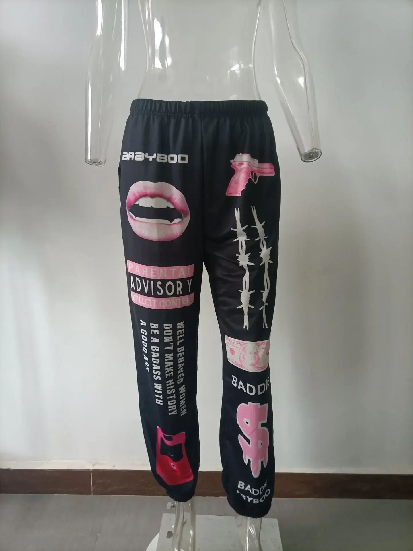 Summer New Printed Fashion Elastic Waist Sports Casual Harlan Pants for Women