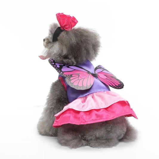 Fantasia de Halloween para Cães e Gatos, Vestido de Fada Borboleta Engraçado com Asa Destacável, Roupa para Pet, Vestido de Festa, Fantasia de Cosplay