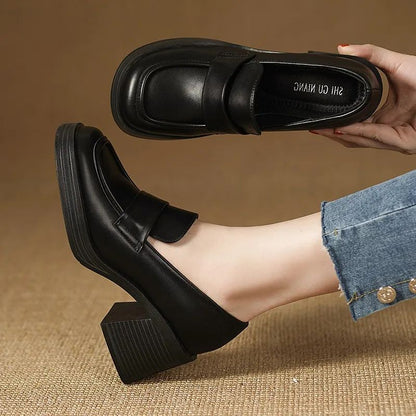 2025 New Fashion Round Toe Cover High Heel Shoes Comfortable Waterproof Table Thick Heel Casual Women's Shoes  Zapatos De Mujer