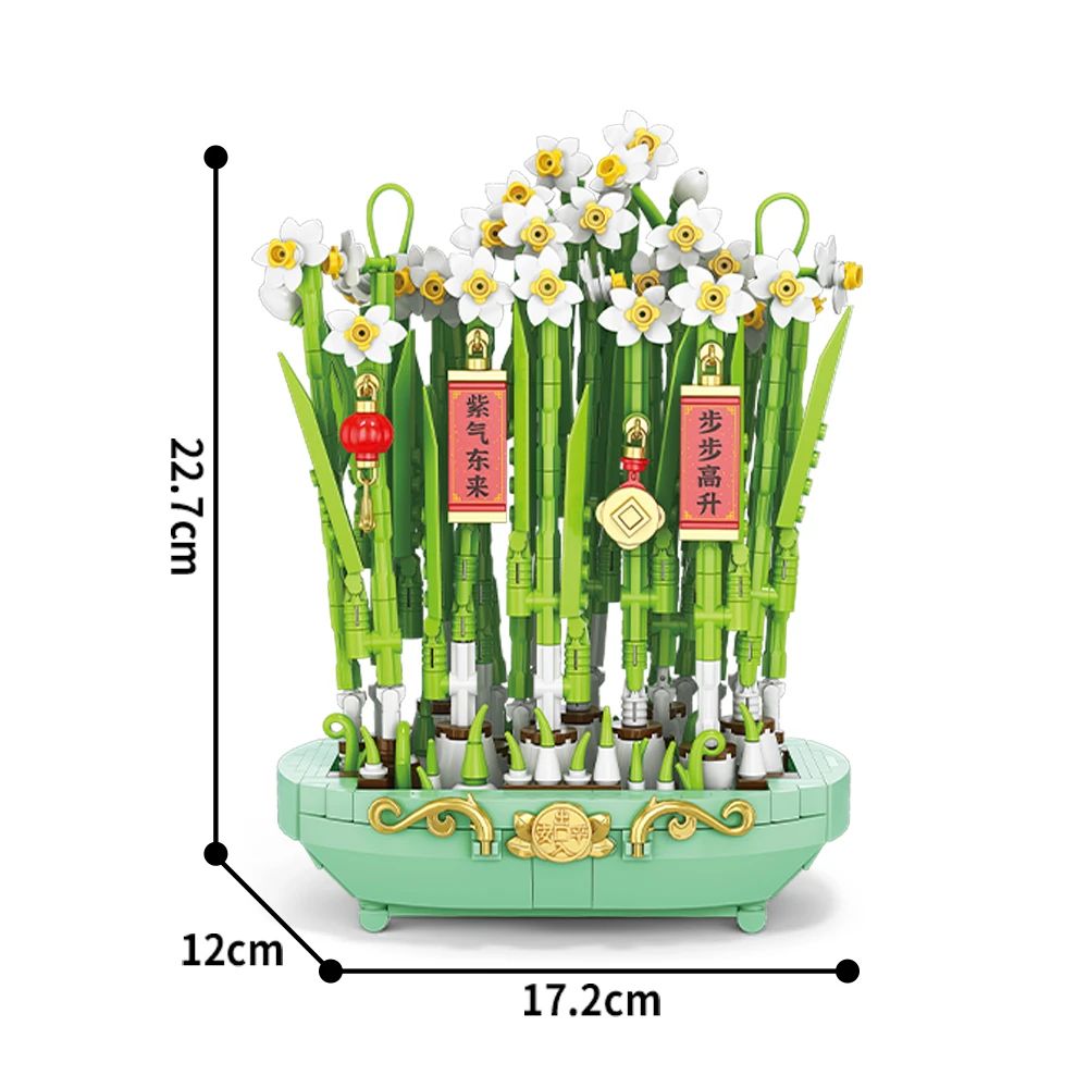 City Creativity Flower Bouquet Peach Blossom Narcissus Bonsai Potted Plant Building Blocks Model New year Home Decoration 2025