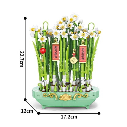 City Creativity Flower Bouquet Peach Blossom Narcissus Bonsai Potted Plant Building Blocks Model New year Home Decoration 2025