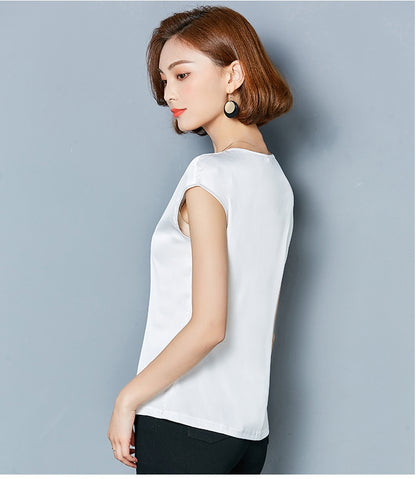 Sexy Silk vest women sleeveless top summer Solid color blouse shirt plus size S-4XL