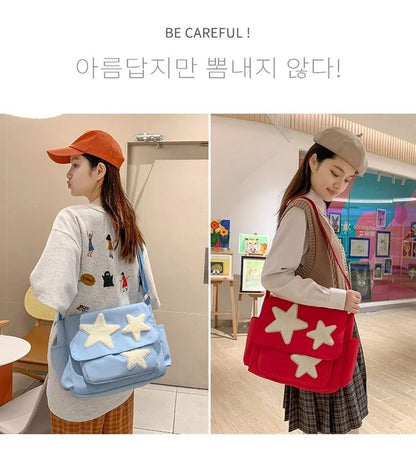 Women Star Pattern Y2k Messenger Bag Casual Tote Lady Simple Large Capacity Shoulder Bag Girl Travel School Bookbag Handbag