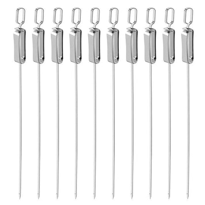 Stainless Steel BBQ Skewers – Flat Metal Kebob Sticks for Grilling Meat Vegetables, with Quick Release Metal Sliding Handle