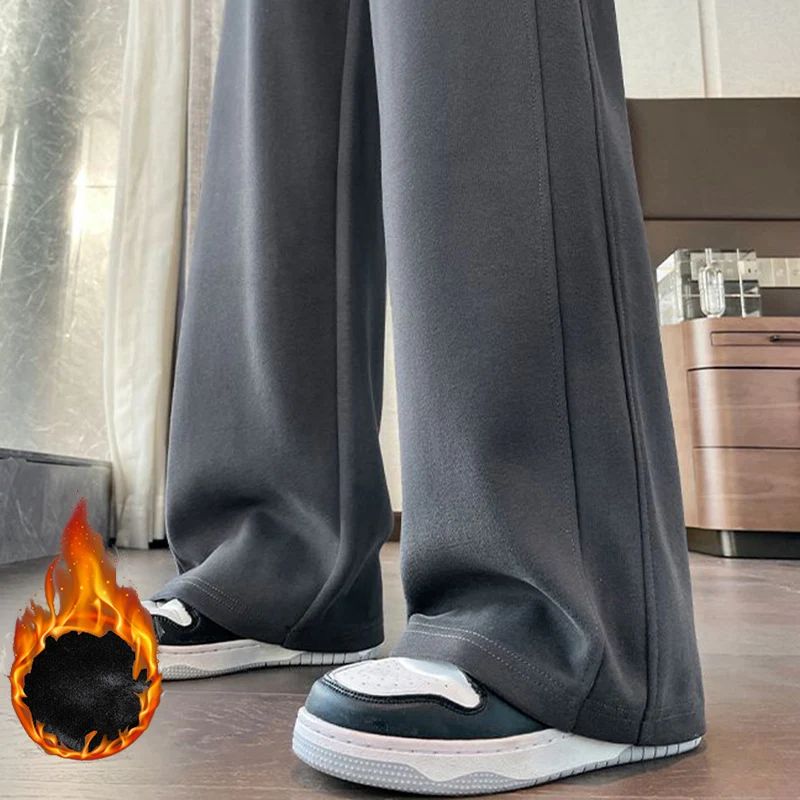 Winter Female Chic High Waist Straight Leg Thermal Pants Women Plush Casual Baggy Trousers Girls Snow Warm Fleece Pants