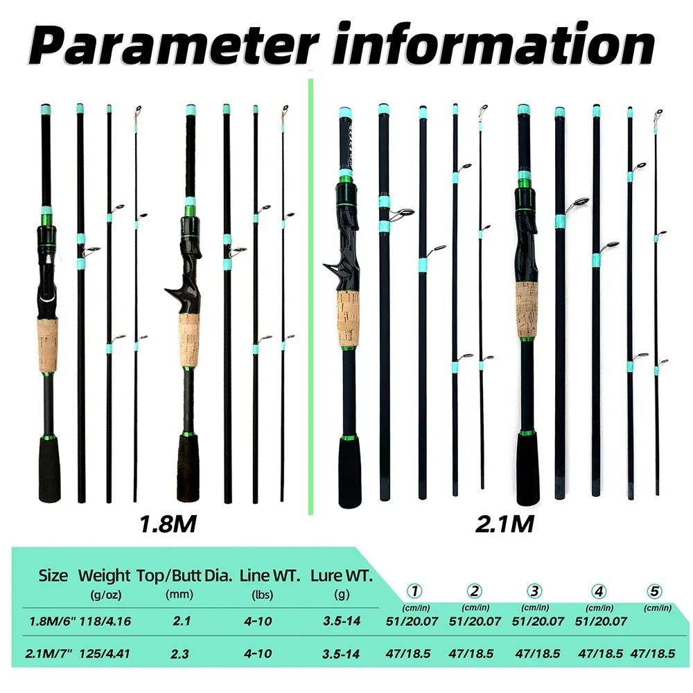 Vara de Pesca de Arremesso e Spinning, Ponta Sólida ML 1,8/2,1m, Ultraleve, para Jigging de Trutas, 4/5 Seções, Pesca