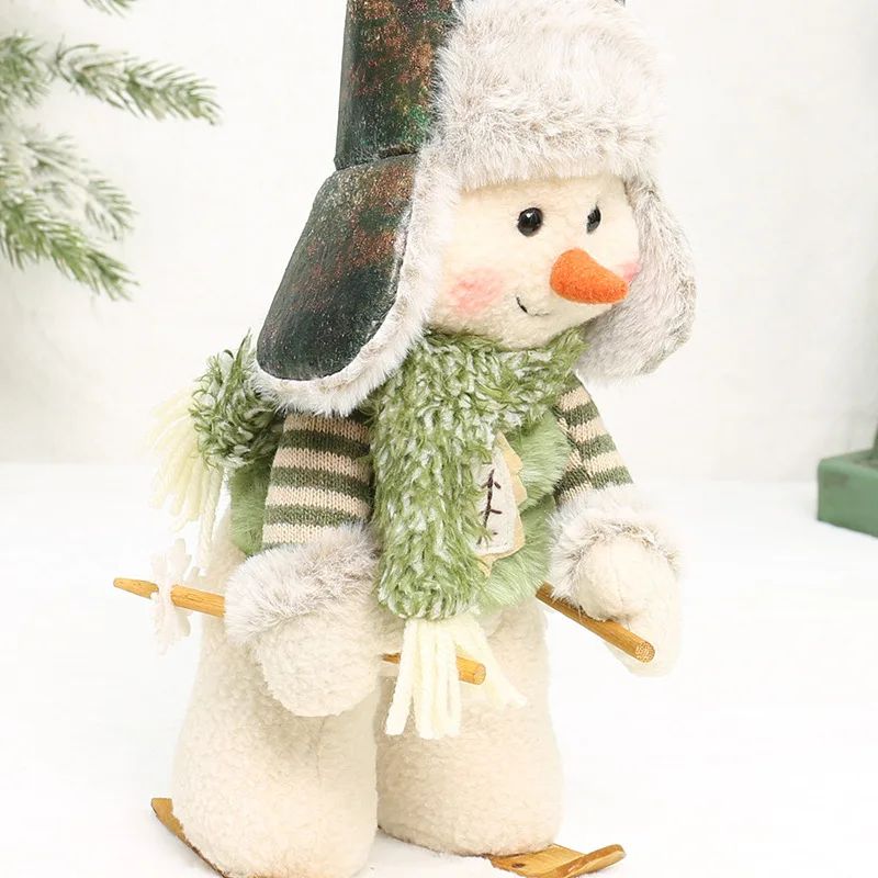 2026 New Green Forest Christmas Decorations Telescopic Elk Snowman Doll Skiing Plush  Navidad Home Decor New Year Gift