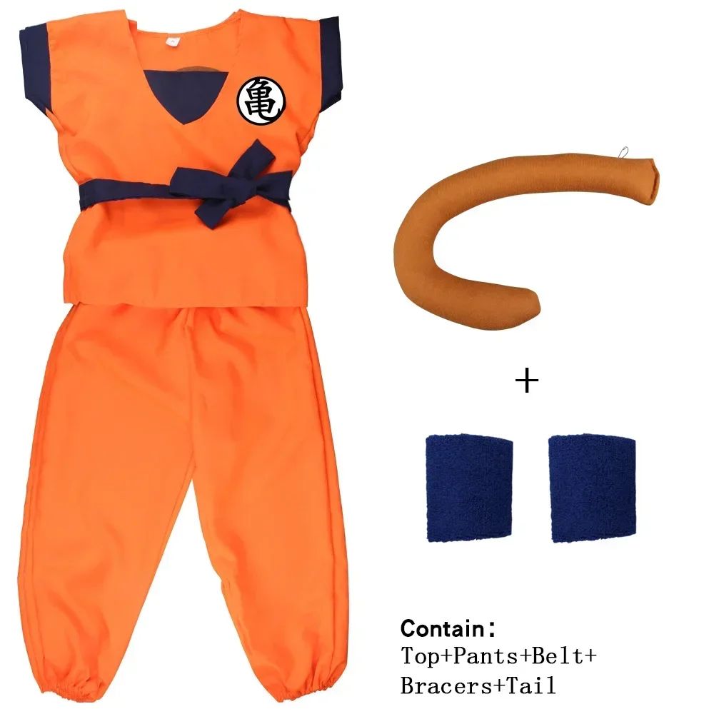 Halloween Adult Kids Son Goku Cosplay Costumes Suits Krillin Outfits Anime Party Child Costumes Tail Wrister Super Saiyan Wig