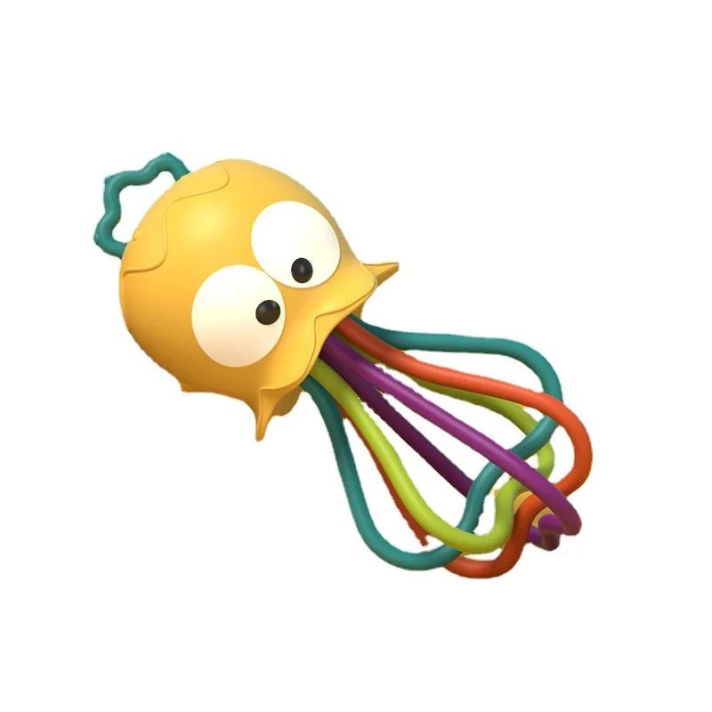 Jellyfish Grinding Gum Rocking Bell for Babies Aged 0-3 Years Old, Multifunctional Hand Grip, Water Boiling Toy Safe and Durable