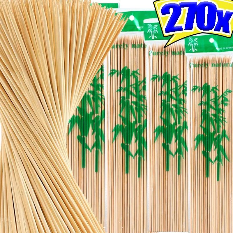 270/90PCS Disposable Food Sticks Bamboo Skewer Stick Wood Long Thick Rattan Sticks for Party Buffet Food Fruit Barbecue Tools