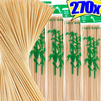 270/90PCS Disposable Food Sticks Bamboo Skewer Stick Wood Long Thick Rattan Sticks for Party Buffet Food Fruit Barbecue Tools