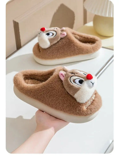 Chinelo de algodão de pelúcia com desenho animado Disney Tico e Teco, fofo, para homens e mulheres, confortável, macio, antiderrapante, resistente ao desgaste e quente para o inverno