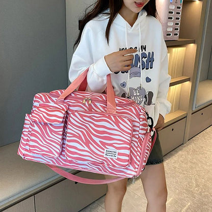 Travel Bag Women's Handbag Leopard Zebra Camouflage Waterproof Large Pull Rod Boarding Fitness Dry Wet Separation Luggage Bag