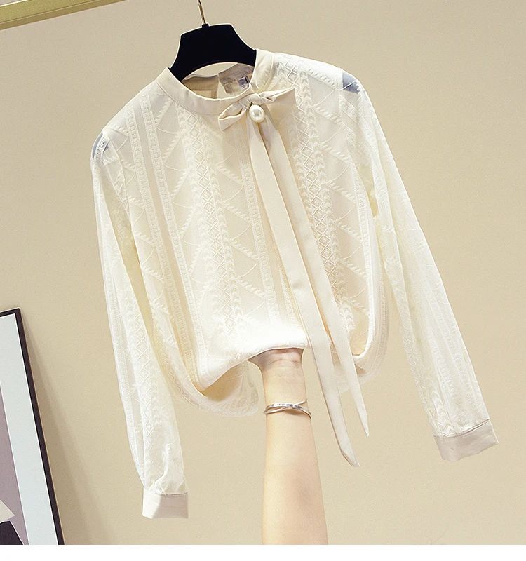 Women Blouse Shirt New Long Sleeve Stand Collar Elegant Lace-up Blouse Shirt Women Tops Blouses Shirts Blusas Camisas 2025 Q687