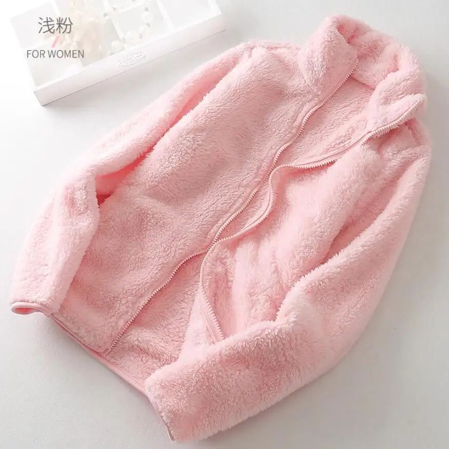 Women's Solid Color Fleece Coat Autumn Winter Warm Zipper Hoodie Loose Stand Collar Jacket Fashion Casual Elegant Ladies Clothes