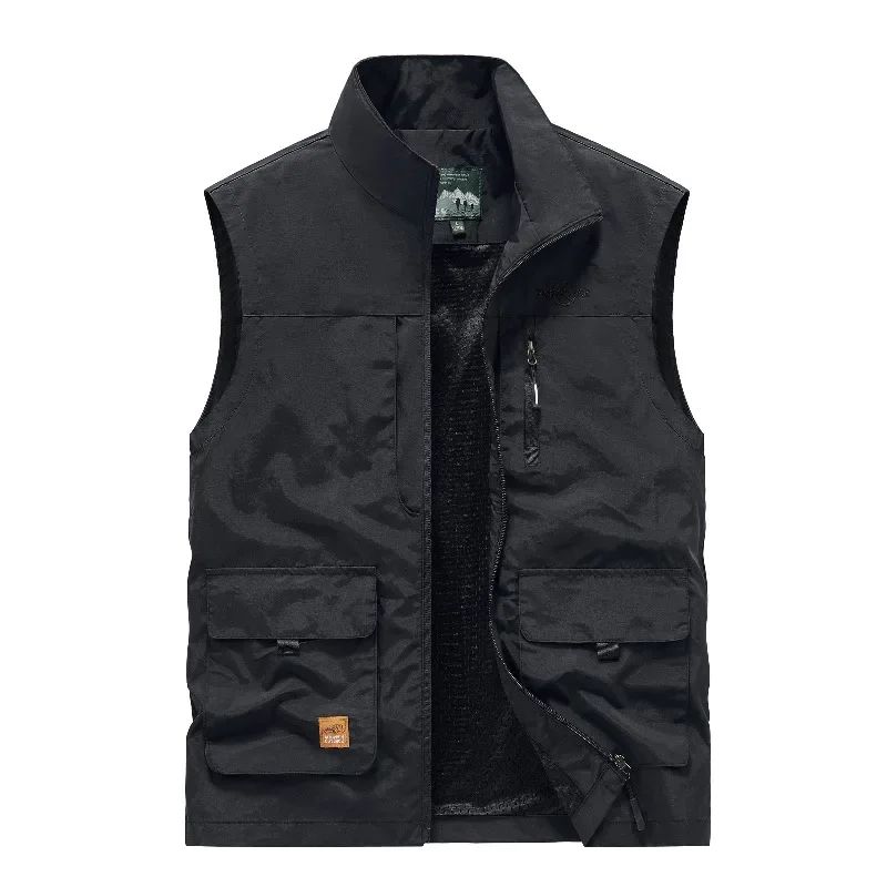 Colete Masculino de Pesca Casual Acolchoado Confortável para o Outono e Primavera, Cor Sólida, Sem Mangas, Para Homens, Corta-Vento