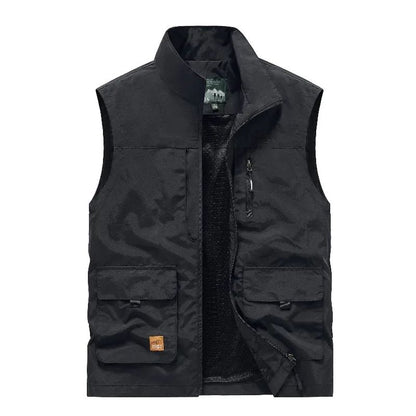 Colete Masculino de Pesca Casual Acolchoado Confortável para o Outono e Primavera, Cor Sólida, Sem Mangas, Para Homens, Corta-Vento