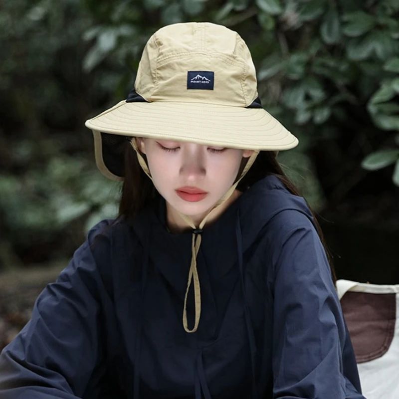 1Pc Wide Brim Bucket Hat with Neck Flap Waterproof & Quick-drying Panama Caps for Women Men Fishing Camping Hiking Autumn Travel