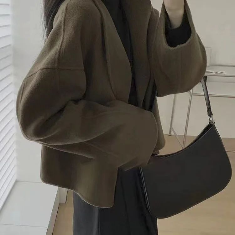 Hebe Style Short Thickened Double-Faced Cashmere Woolen Coat Women's Autumn Winter Fashion Small Size Suit Elegant Feel