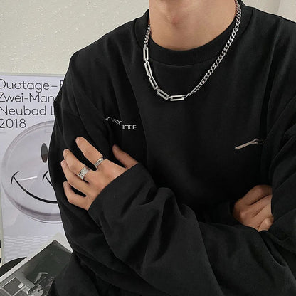 Colar Masculino da Moda, Pingente Quadrado Preto, Aço Inoxidável, Corrente Cubana Assimétrica para Homens Joias