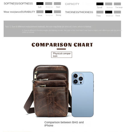 New Men's Cow Leather Chest Bag Man Small Shoulder Casual Male Crossbody Waist Bag