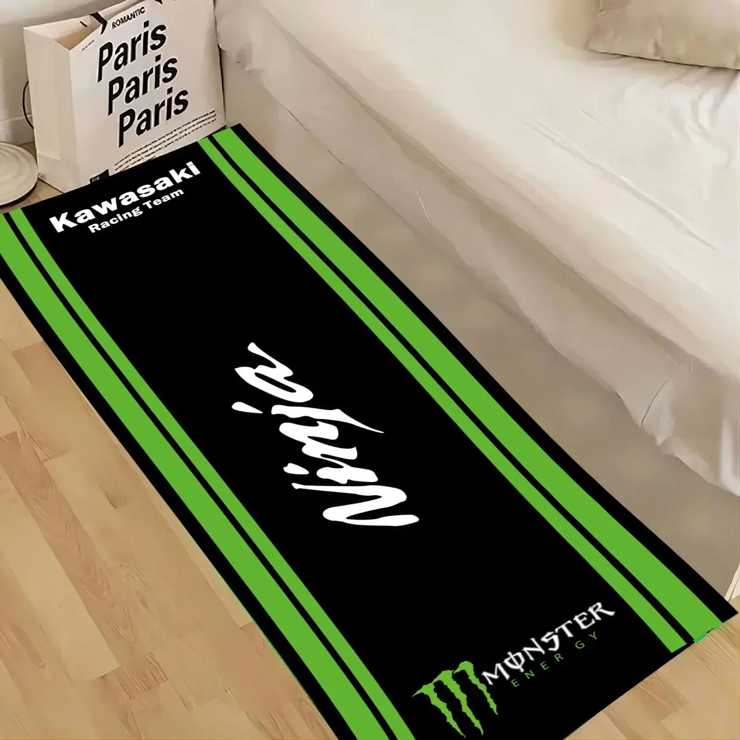 Garage Mat Motorcycle Carpet Racing Cool Moto Display Kawasaki Carpet for Kawasaki Motorcycle Area Rug Anti-slip Floor Decor Rug
