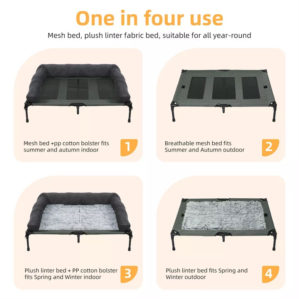 BINGOPAW Cama Elevada para Cães ao Ar Livre, Cama Reclinável Refrescante para Animais de Estimação com Estrutura Elevada e Tecido de Malha, Cama para Dormir em Acampamento com Almofada Removível