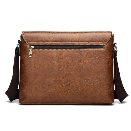 Men's Solid Color Retro Leather Shoulder Bag, Casual Business Messenger Bag Horizontal A4 Paper Travel Bag Briefcase Laptop Bag