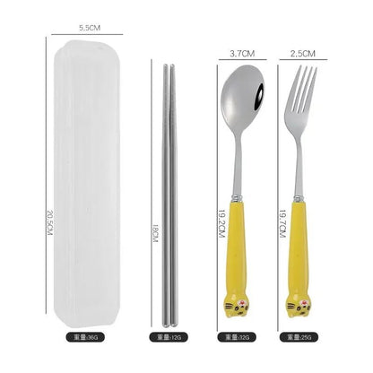 Talheres Portáteis de Desenho Animado com Estojo Utensílios de Cozinha Reutilizáveis Talheres Incluem Garfo Colher para Crianças