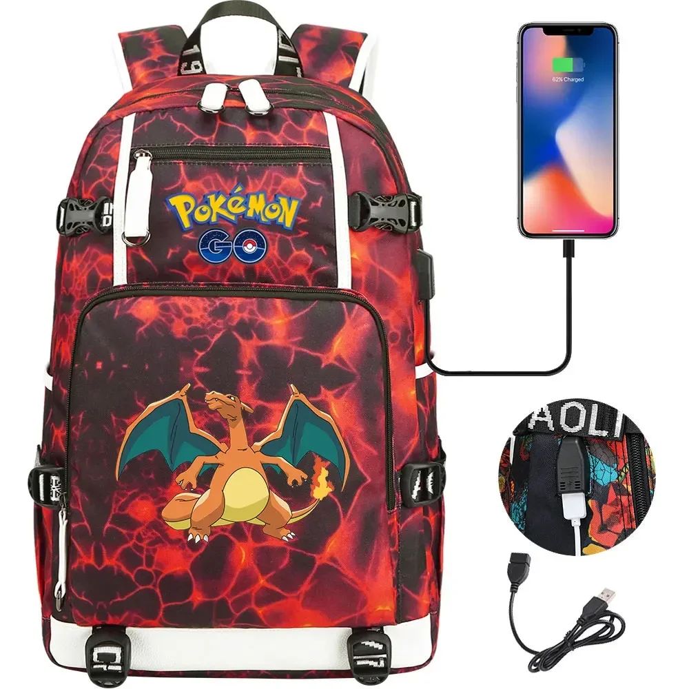New Eevee Charizard USB Teenagers Schoolbags Women Men Laptop Travel Backpack Girl Boys Kids School Book Bags