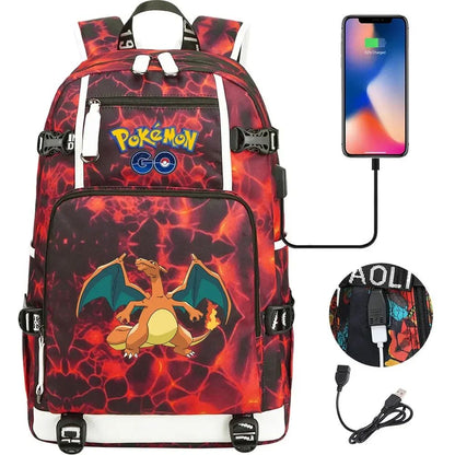 New Eevee Charizard USB Teenagers Schoolbags Women Men Laptop Travel Backpack Girl Boys Kids School Book Bags