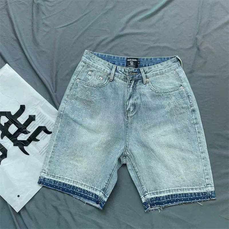 Calça Jeans Masculina Blue Washed MIXED EMOTION Hot Drill Letter Retrô Americana Calça Jeans Feminina Mixed Emotion