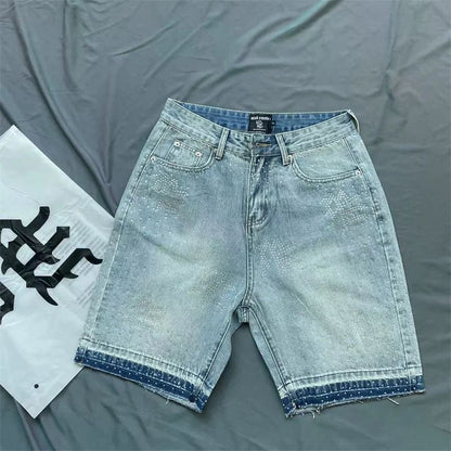 Calça Jeans Masculina Blue Washed MIXED EMOTION Hot Drill Letter Retrô Americana Calça Jeans Feminina Mixed Emotion