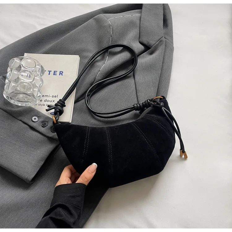 Velvet Material 2025 High Quality Zipper Shoulder Bag Solid Color Simple Fashionable Crossbody Bag Soft Western Style Handbag