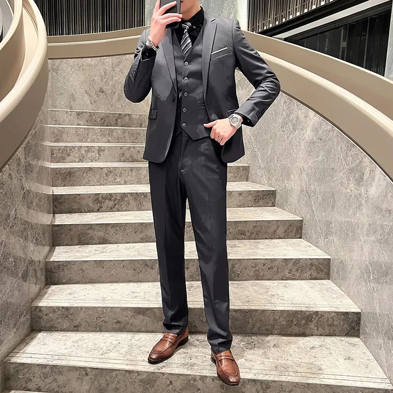 Suit Outdoor Breathable (Blazer+ Vest + Pants) Men's Fashion Business Korean Wedding Casual Business Wear Elegant Man Suit 6XL