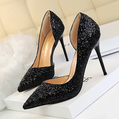 Plus Size 34-43 Women 9.5cm High Heels Stripper  Bling Glod Red Silver Scarpins Pumps Lady Stiletto Wedding Bridal Fetish Shoes