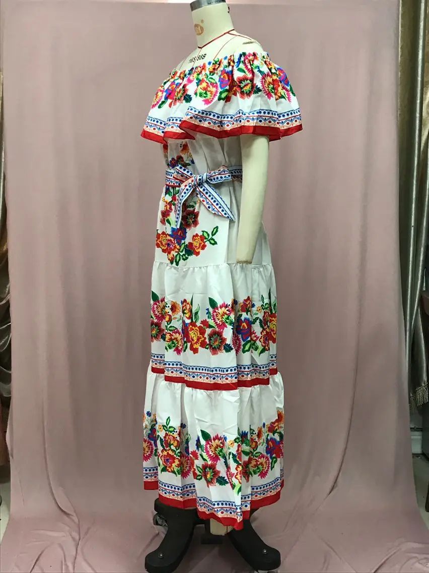 2024 Spring Summer New Independent Stand Amazon Off-shoulder Red Flower Printing Long Dress Oversized Wide Hemline Sleeveless