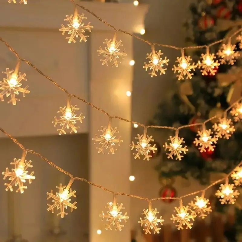 1pc LED Christmas Snowflake String Light Indoor Hanging Decorative Light Fairy Atmosphere Lamp for Wedding Party Battery Box/USB