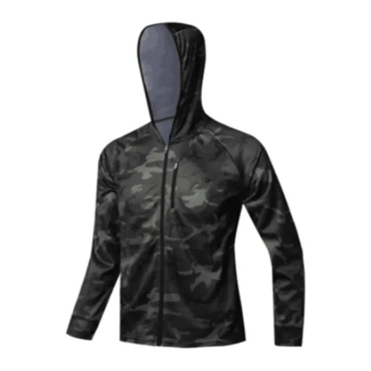 Novo Estilo Masculino Roupa de Pesca Secagem Rápida Proteção Solar Camisas de Pesca Leve Manga Longa Camisa de Pesca com Capuz e Zíper