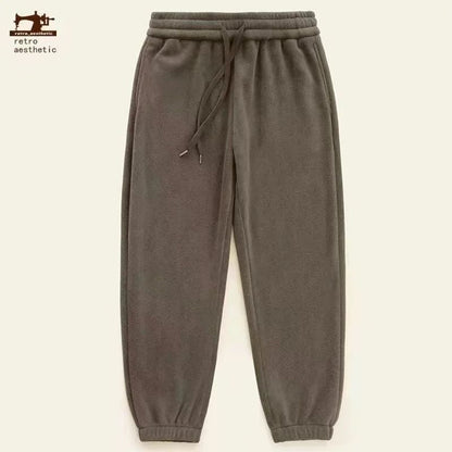 Double-Sided Zippered Fleece Pants For Men Thickened Winter Warm Sweatpants Casual Loose Fit Outerwear Trousers