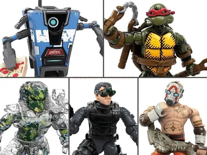 5 Modelos Mega Bloks Construx Borderlands Psycho Predator Sam Fisher Michelangelo Bulk Anime Figura de Ação Brinquedo Montado