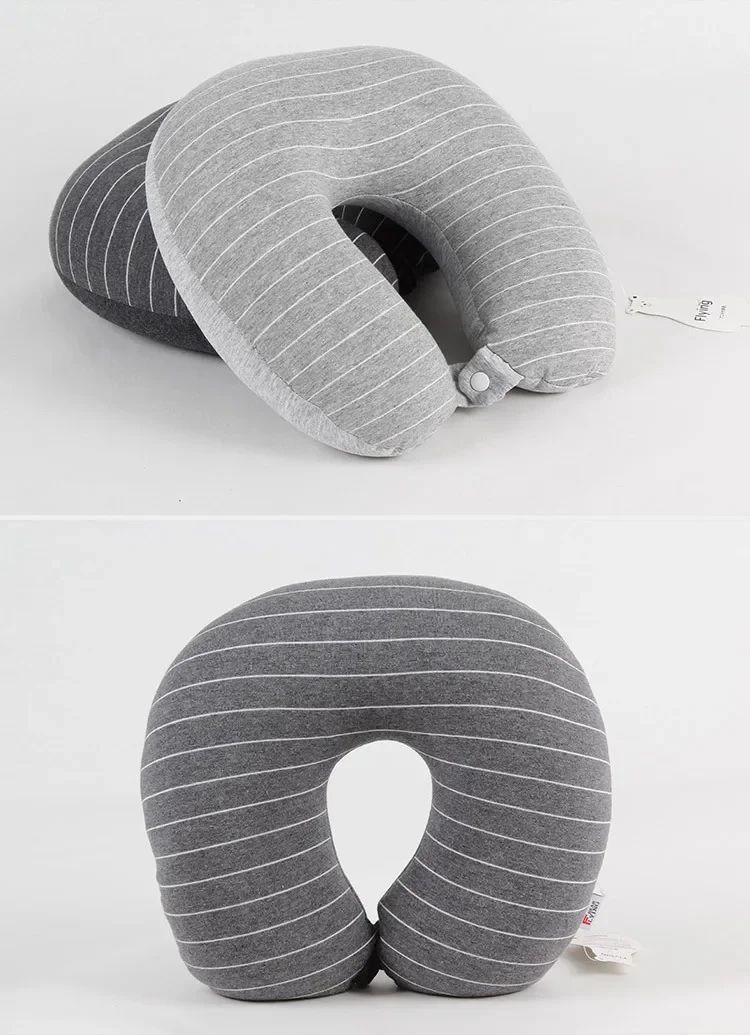 Memory Foam U-Shaped Travel Neck Pillow with Cooling Stripe Design - Cotton Linen Pillowcase for Airplane, Office & Home Support