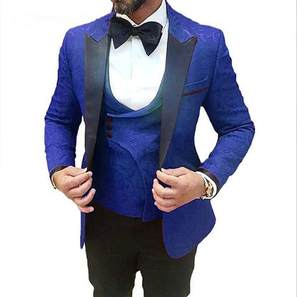 Fashion Purple Jacquard Men Suit Wedding Groom Tuxedo Prom Slim Fit Blazer Hombre High Quality Custom 3 Piece Set Costume Homme