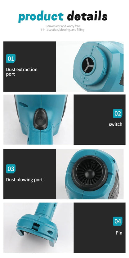 Aspirador de Carro sem Fio Makita – Carregado: Sucção Forte para Carros e Domicílios, Portátil com Duas Funções (Soprar/Aspirar) para Bateria de 18V