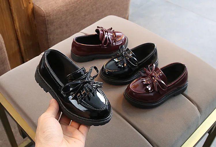 Children Tassel Princess Shoes School Party Wedding Dress Mary Jane PU Leather Shoes Girls Breathable Anti-skid Slip on Shoes