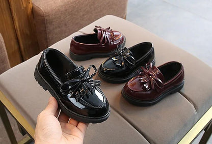 Children Tassel Princess Shoes School Party Wedding Dress Mary Jane PU Leather Shoes Girls Breathable Anti-skid Slip on Shoes