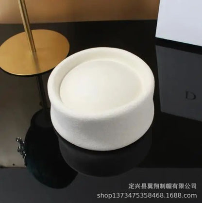 Autumn Winter Women Wool Fedoras Hats Elegant French Hard Top Concave Top Felt Berets Hat  Wedding Fascinator Party Pillbox Cap