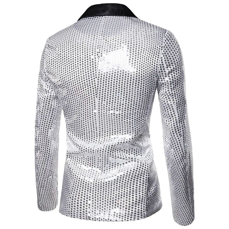 New Fashion Black Sequin Mens Shiny Suit Jacket One Button Blazer For Male Nightclub Singers Stage Dress Blazers Chaqueta Hombre