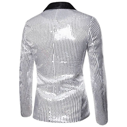New Fashion Black Sequin Mens Shiny Suit Jacket One Button Blazer For Male Nightclub Singers Stage Dress Blazers Chaqueta Hombre